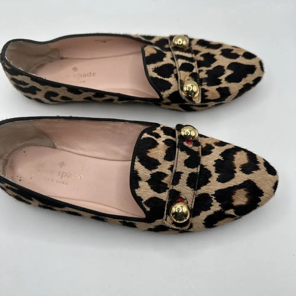 Kate‎ Spade Sutten Ball Flats Leopard Calf Hair Fur Gold Ball 7